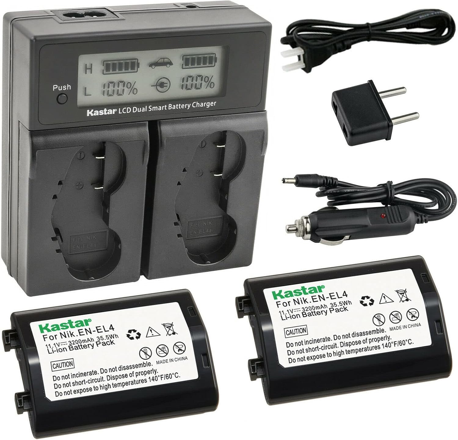 Kastar 2-Pack EN-EL4a Battery and AC Charger for Nikon Cameras