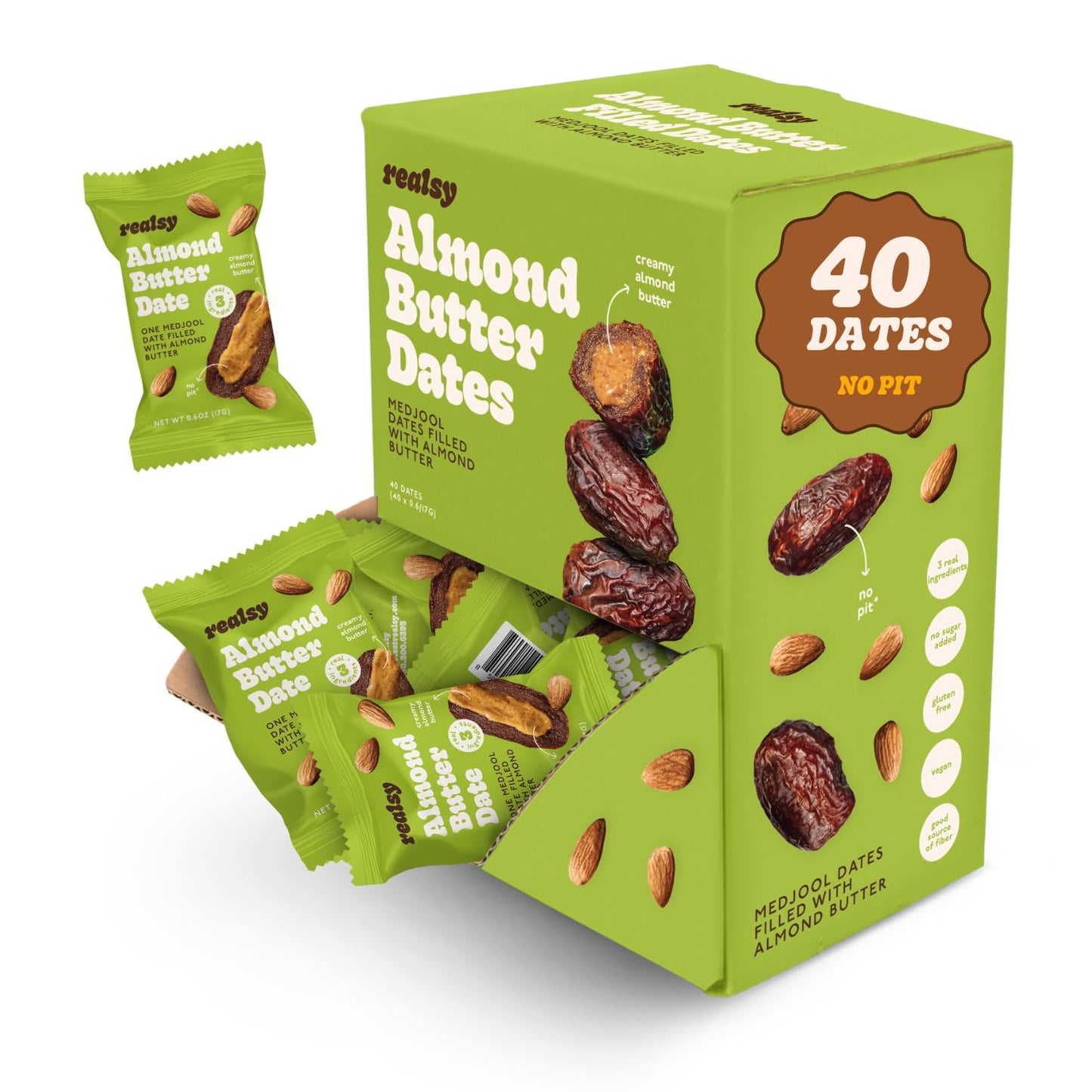 Realsy Organic Medjool Dates with Almond Butter - Healthy Snack
