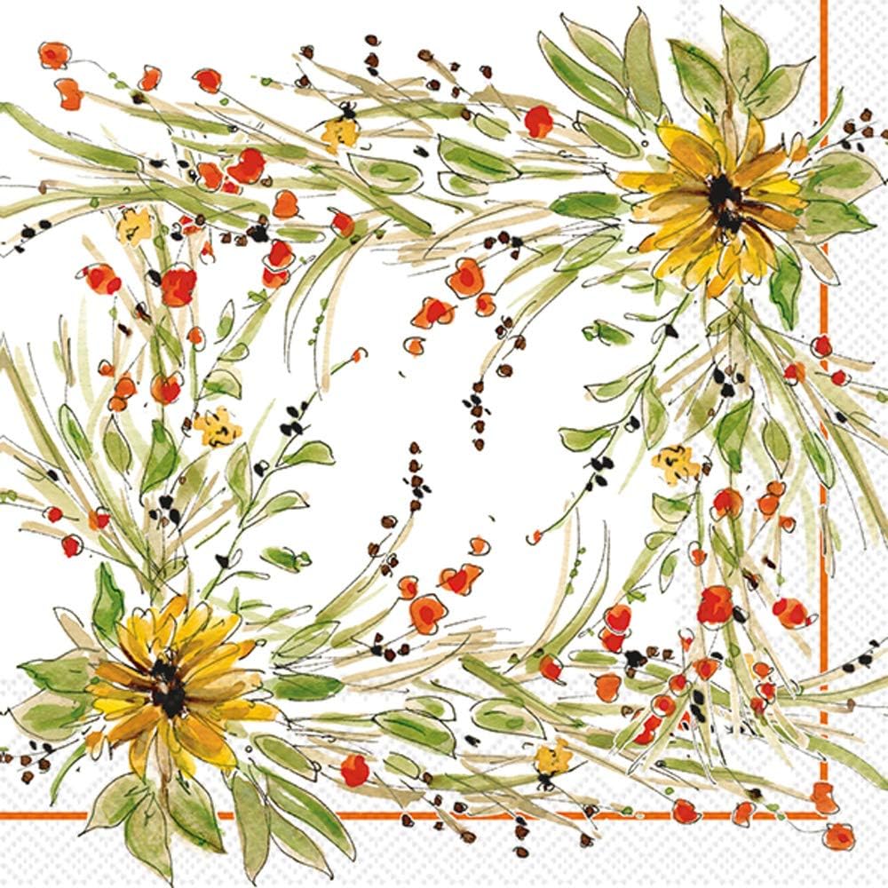 Sunflower Medley Cocktail Napkins 3-Ply Pack of 20 - Boston International