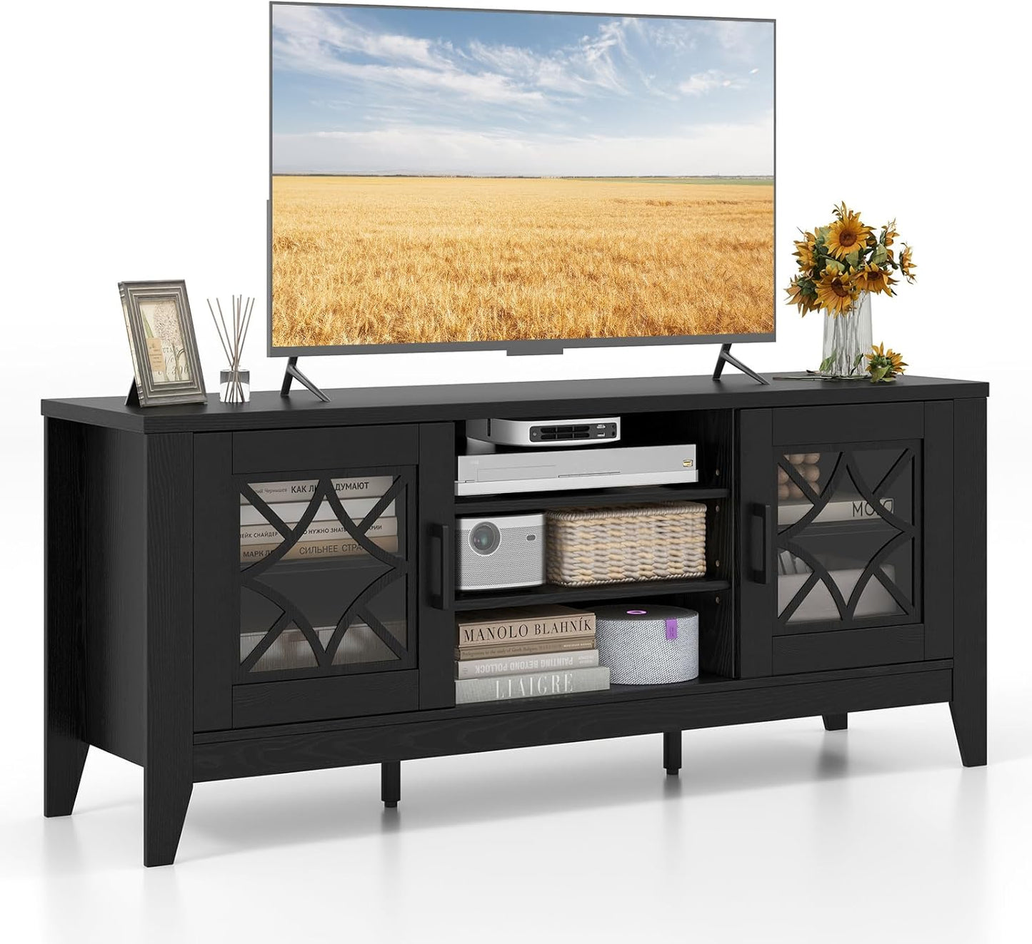 Tangkula Farmhouse TV Stand - Stylish Media Storage Up to 65-in