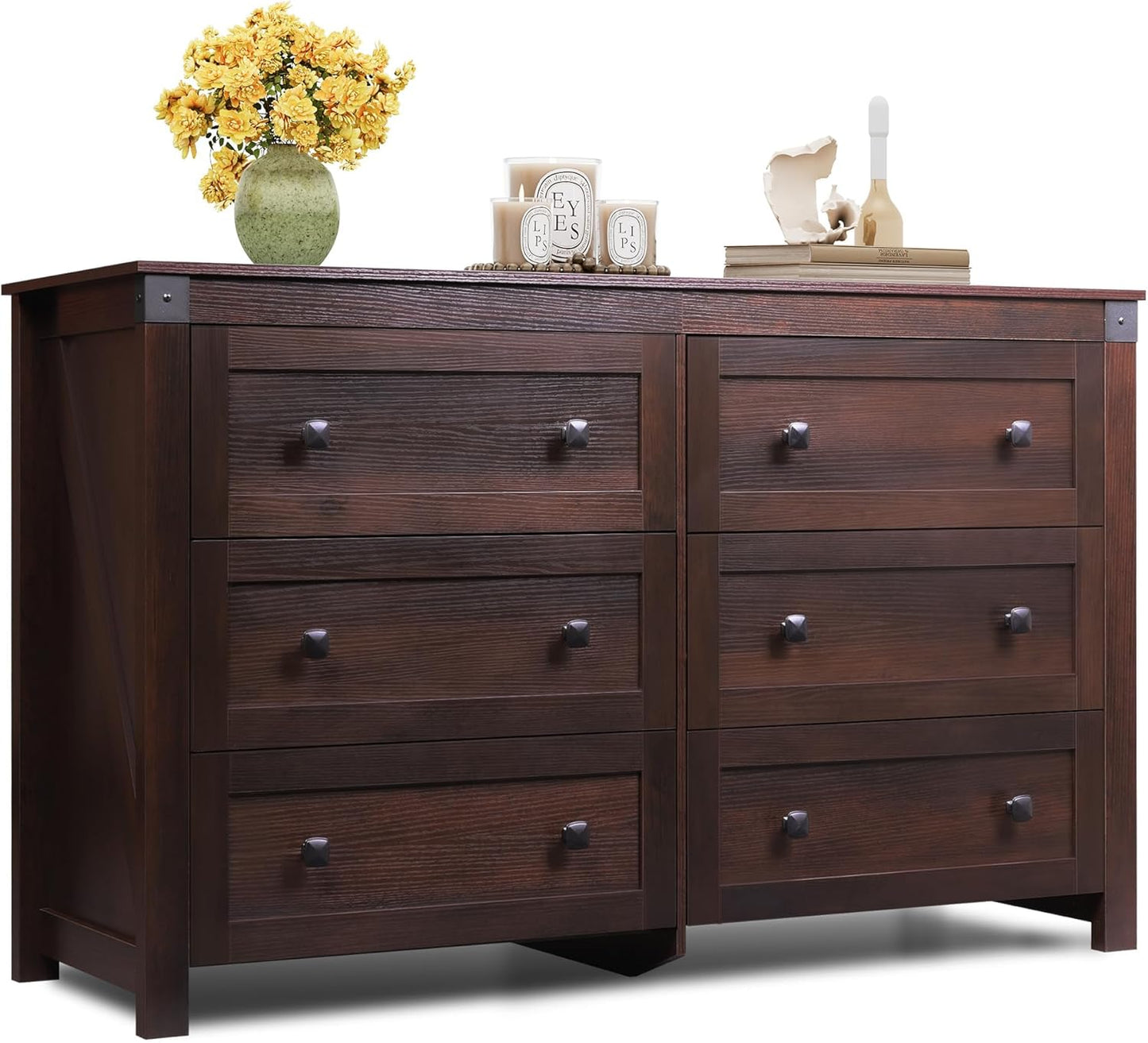 Farmhouse 6 Drawer Dresser for Bedroom and Living Room Use