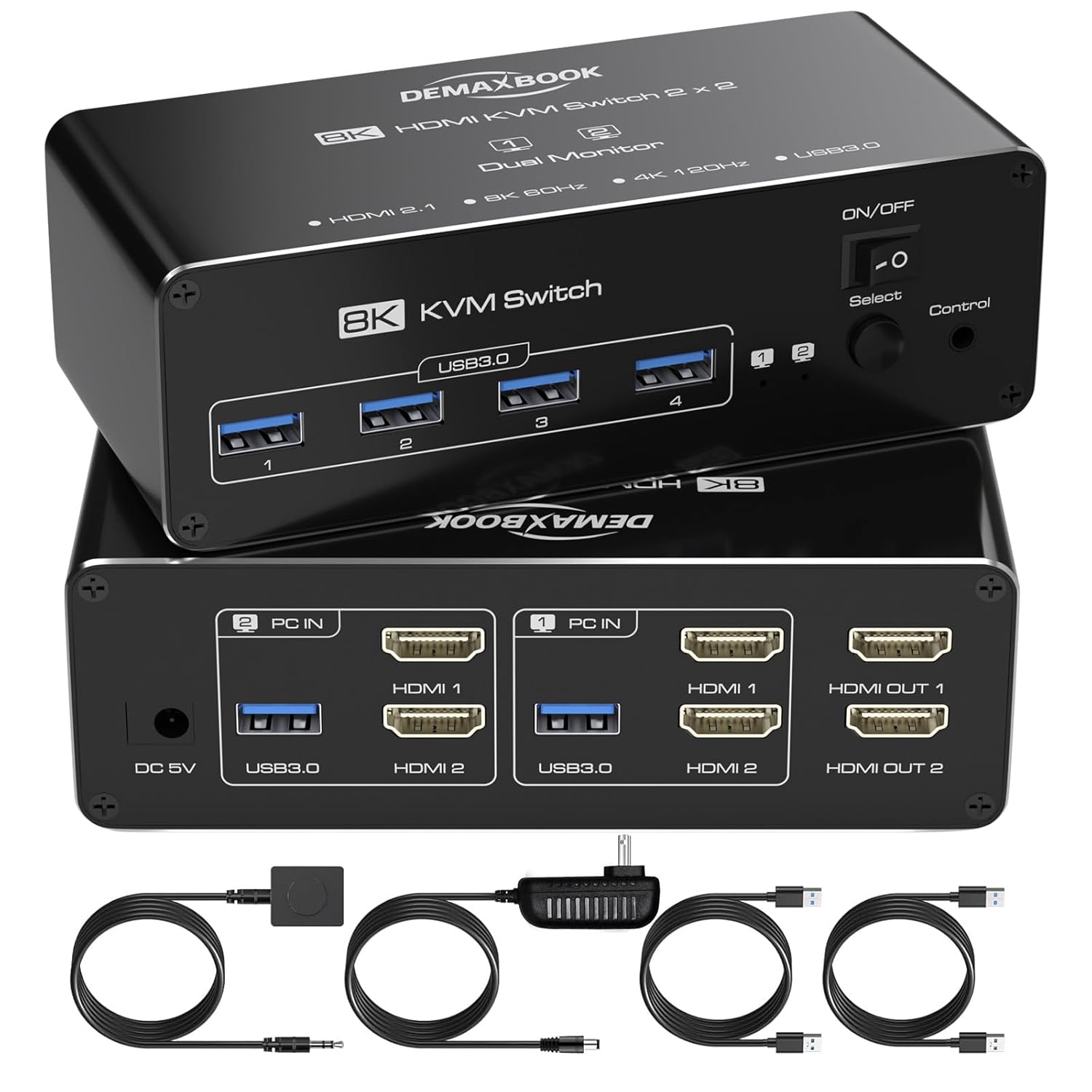 DEMEXBOOK HDMI KVM Switch for 2 Monitors and 2 Computers