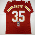 Autographed Christian Okoye Kansas City Red Football Jersey - Signed
