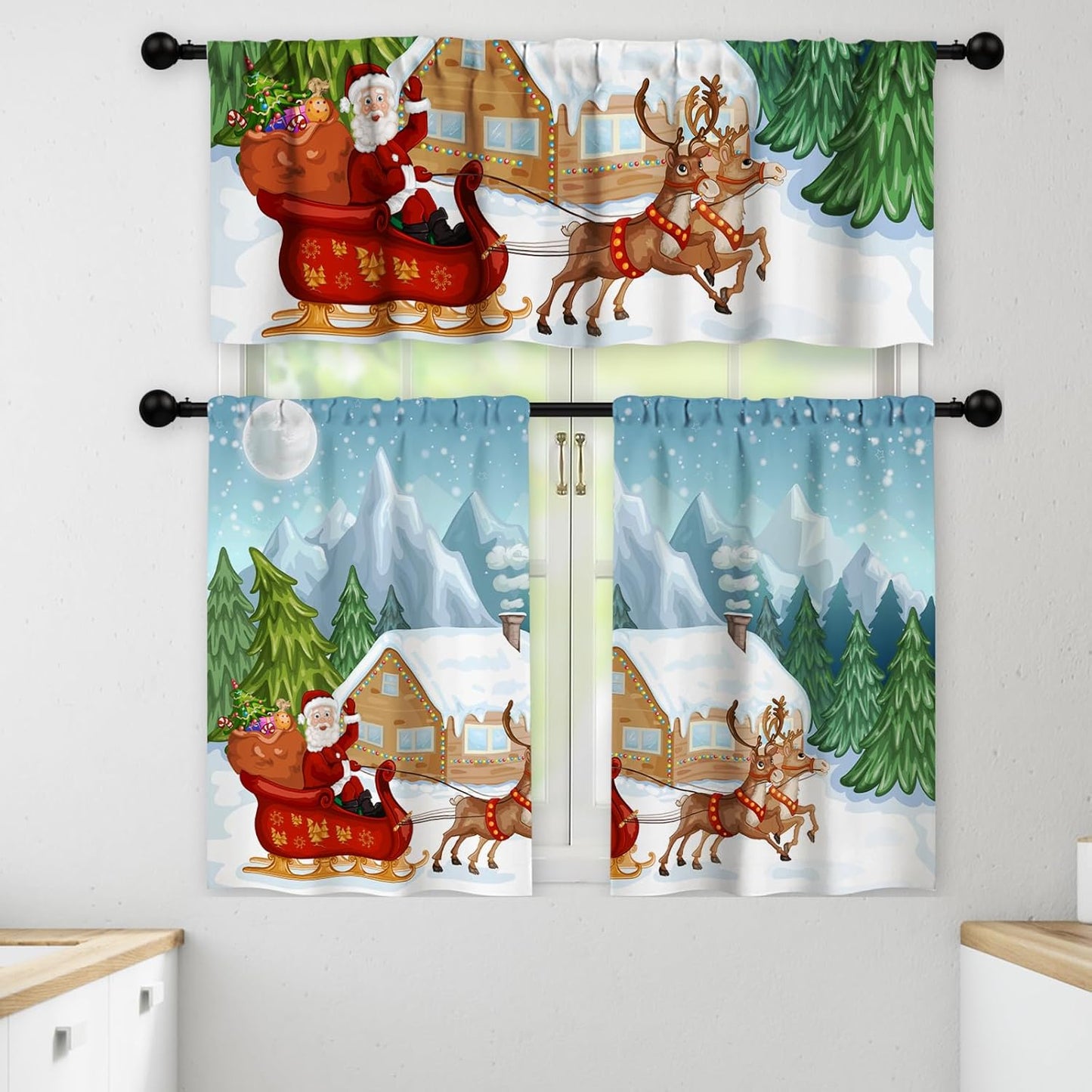 Merry Christmas Kitchen Curtains Set - Festive & Cheerful