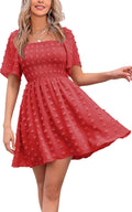EXLURA Women's Summer Swiss Dot Square Neck Mini Dress - Flowy Chic