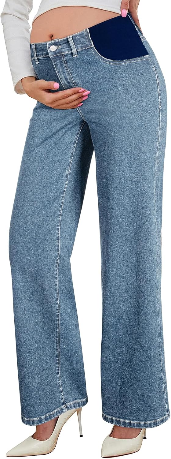 Maternity Jeans for Women High Waist Straight Leg Denim Pants