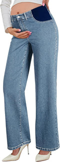 Maternity Jeans High Waist Straight Leg Pregnancy Denim Pants