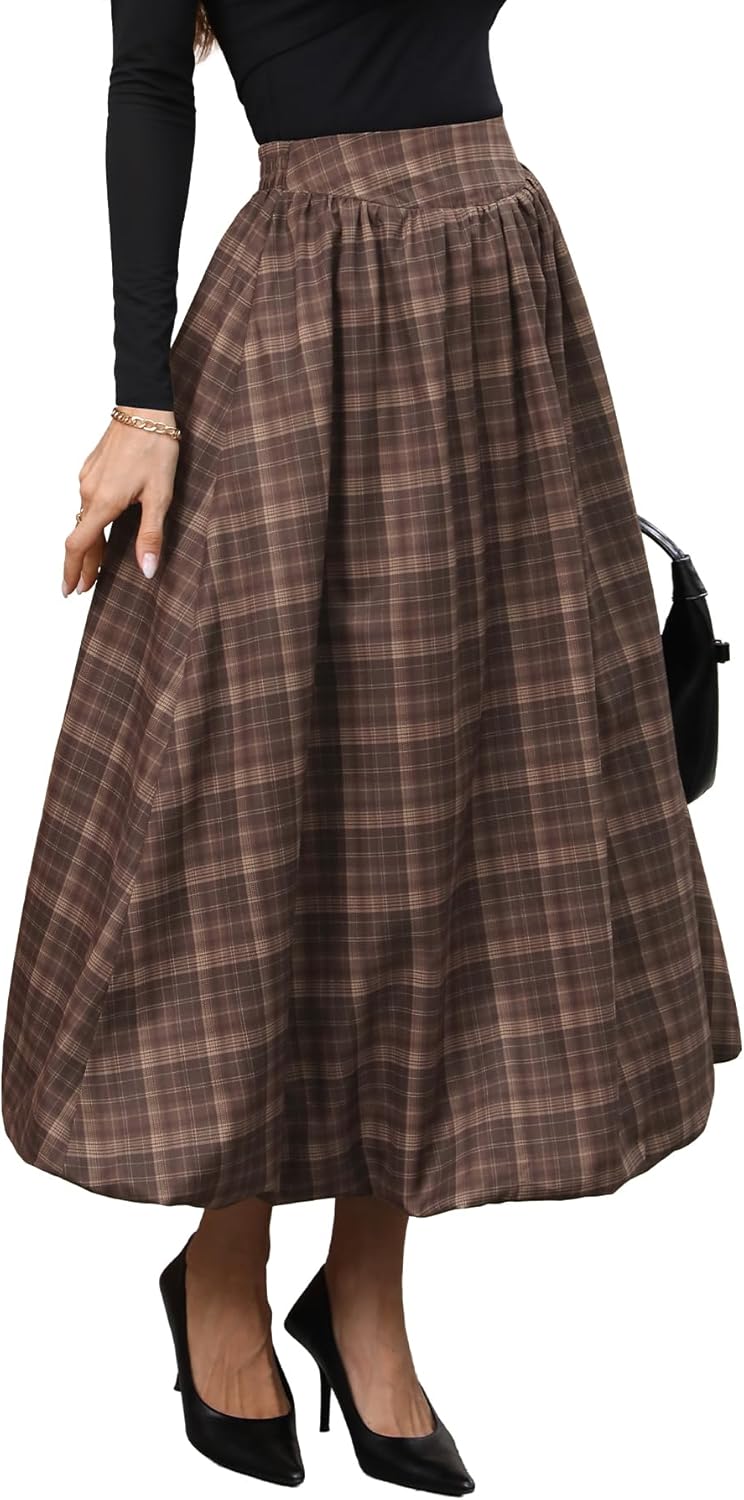 ELLEVEN Women's Bubble Maxi Skirt with Pockets for All Seasons