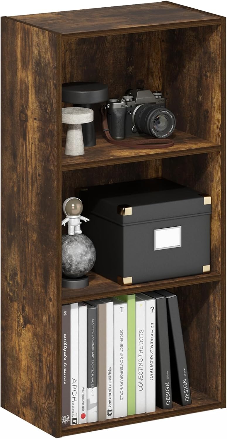 Furinno Luder 3-Tier Open Shelf Bookcase in Amber Pine Finish
