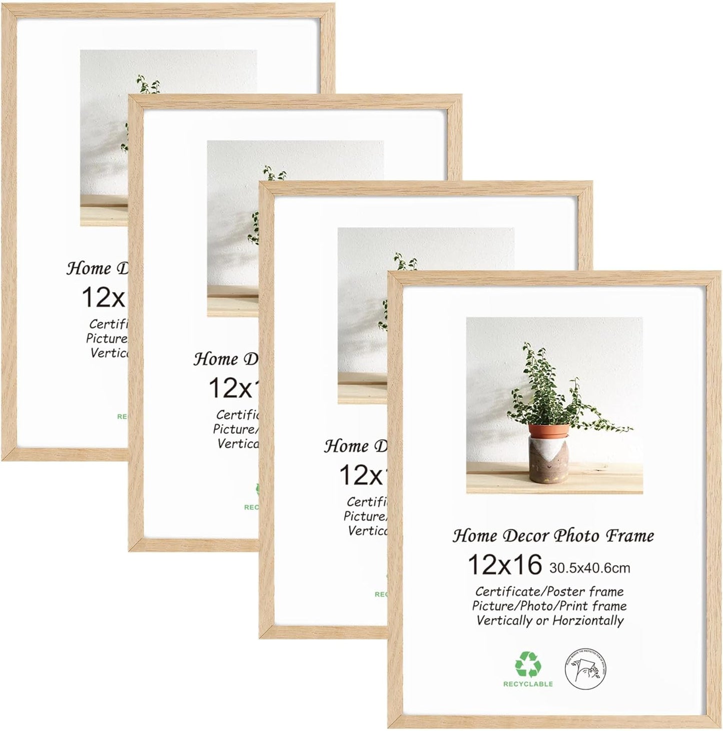 12x16 Oak Wood Picture Frames 4 Pack for Wall Hanging Decor