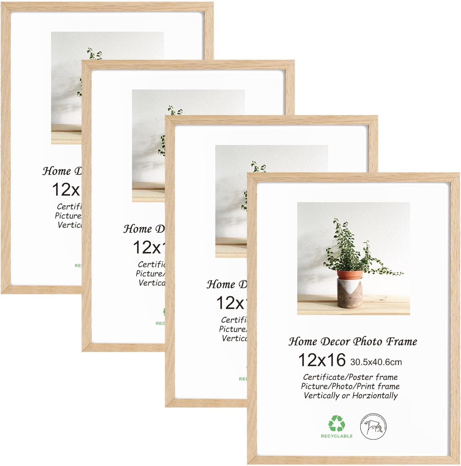 12x16 Oak Wood Picture Frames 4 Pack for Wall Hanging Decor