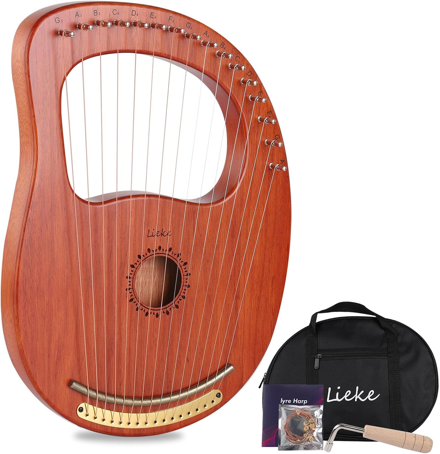 LIEKE 16 Strings Lyre Harp with Bag for Beginner Musicians