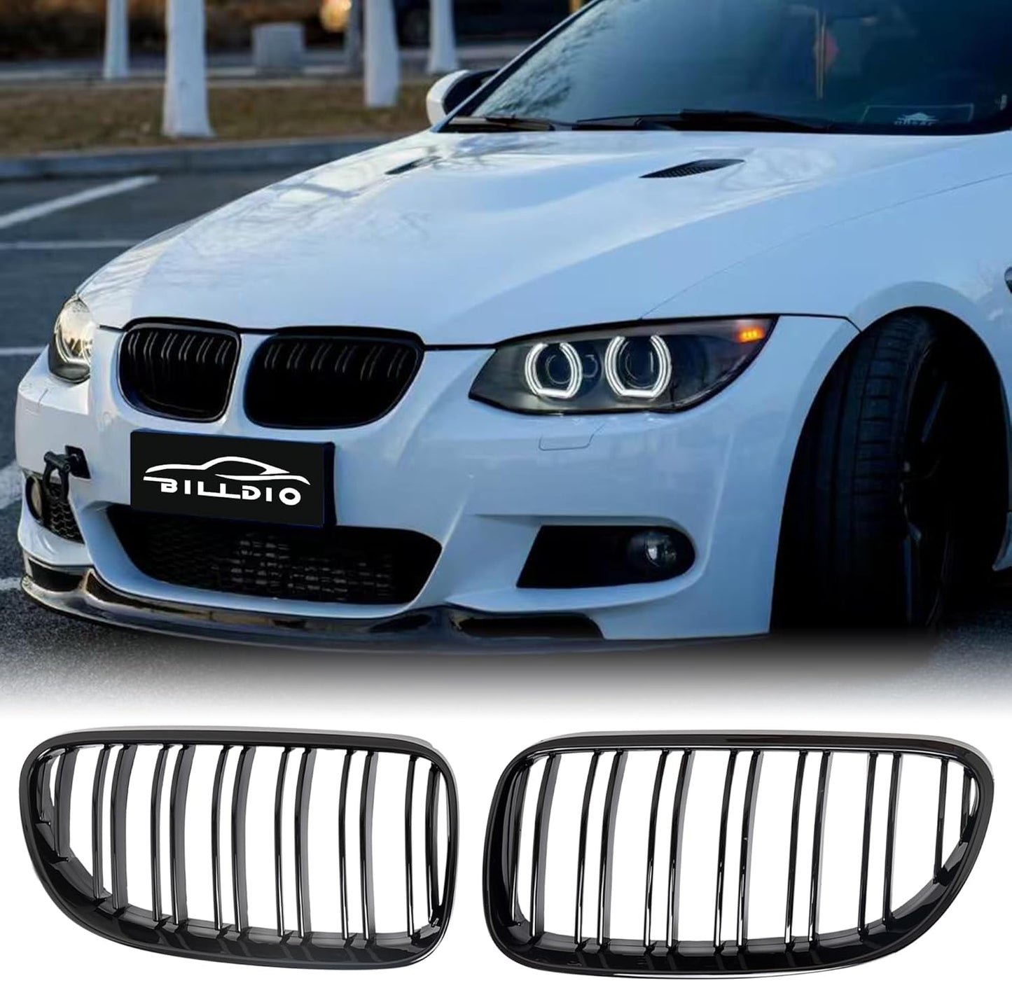 E92 Grille Front Kidney Grill Double Slats Glossy Black Style