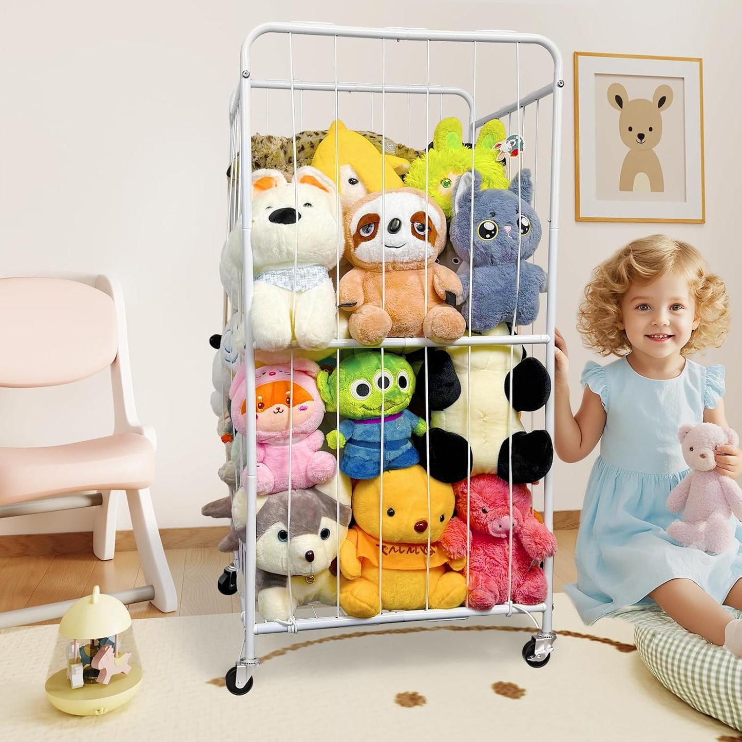 210L Stuffed Animal Storage with Wheels for Kids' Toys