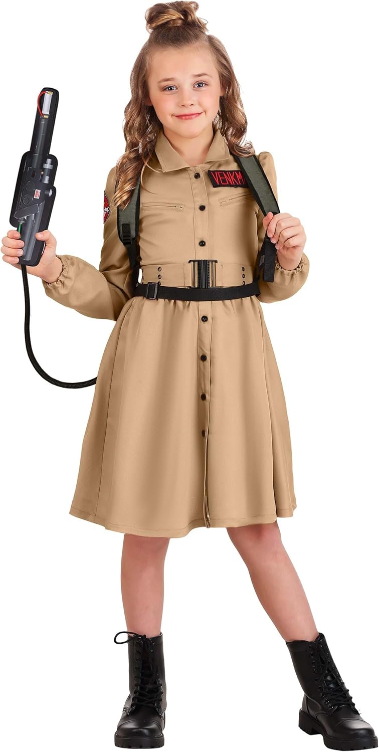 Girls Ghostbusters Dress with Proton Pack for Halloween Fun