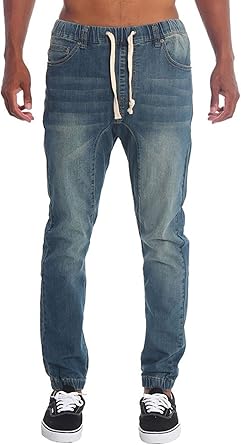 Victorious Men's Drop Crotch Joggers Denim Jean Pants Review