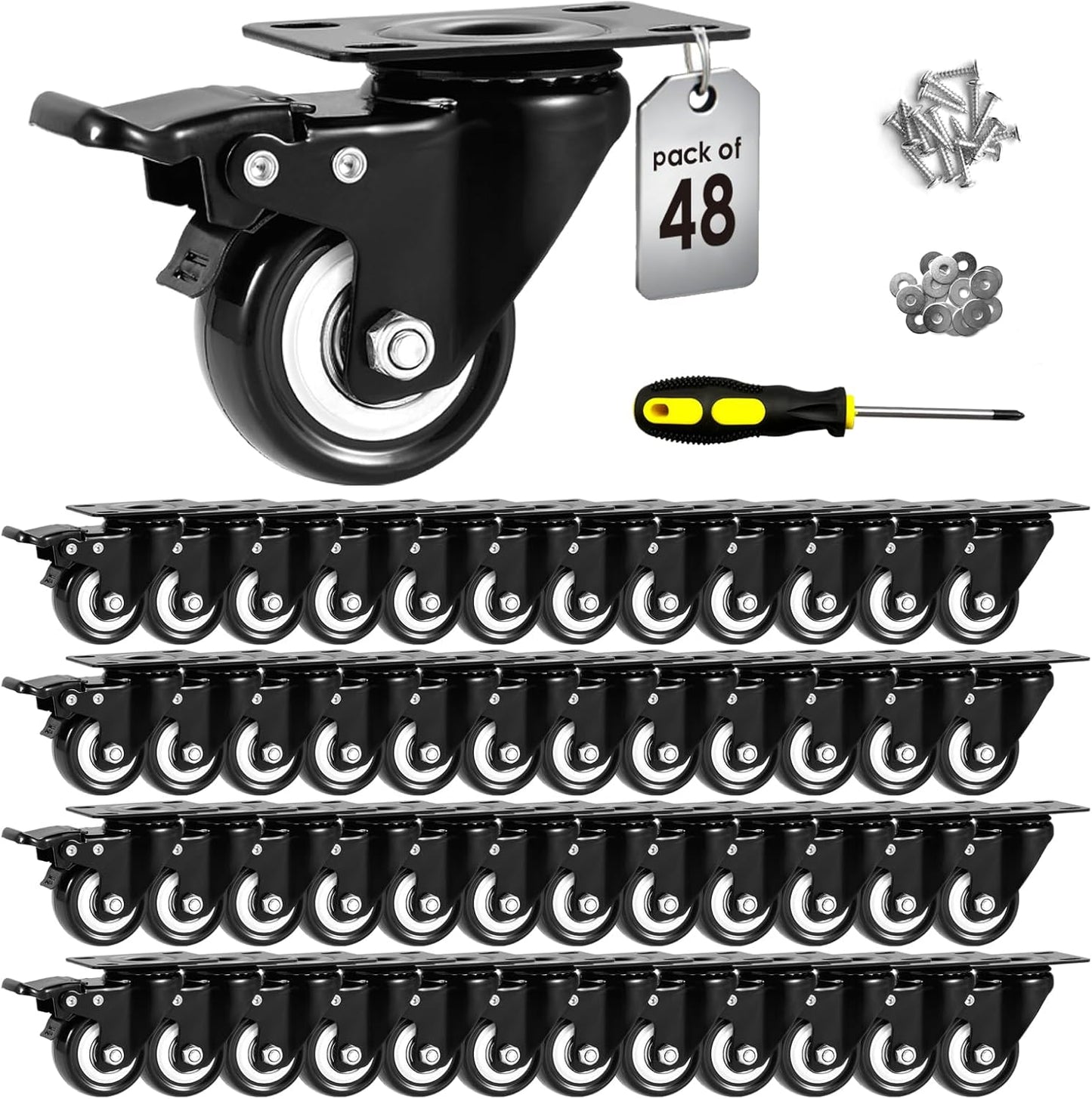 2 Inch Heavy Duty Caster Wheels Set of 48 with Brake Features