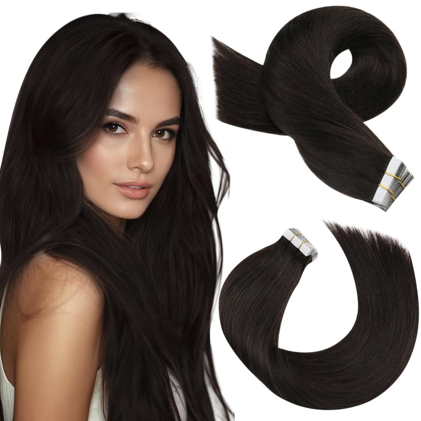 Moresoo Tape in Hair Extensions 22 Inch Darkest Brown Color #2