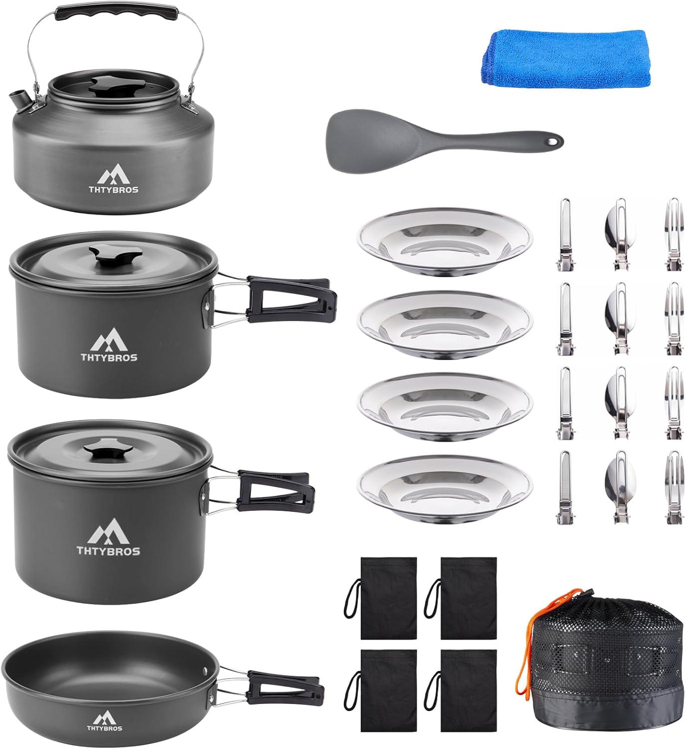 27pcs Camping Cookware Mess Kit for 2-4 People, Portable Set