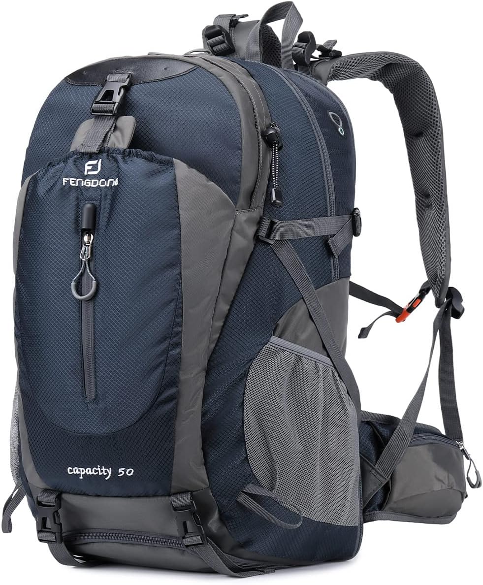 FENGDONG 50L Waterproof Expandable Hiking Backpack for Travel