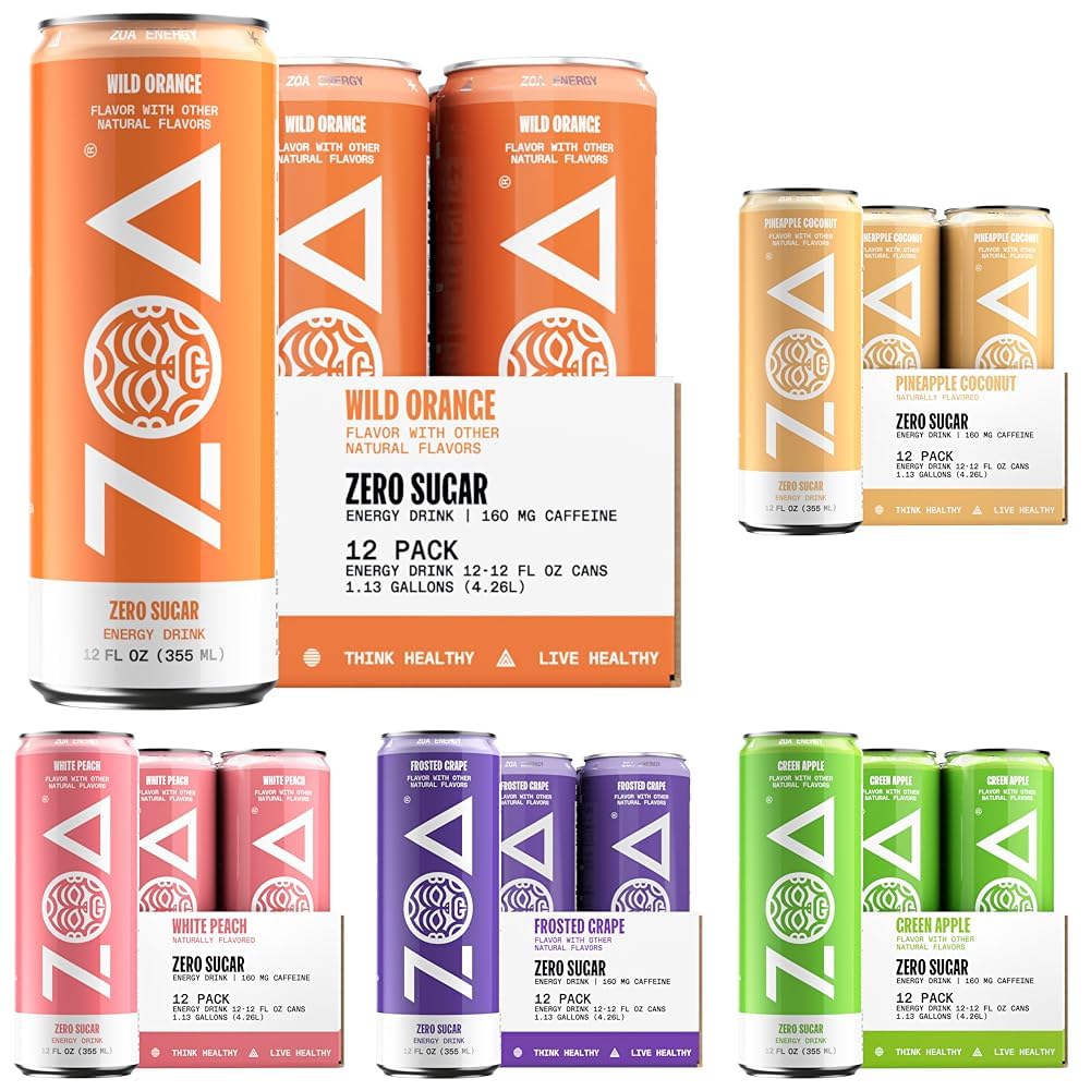 ZOA Zero Sugar Energy Drinks Bundle - Fruity Flavors for Health