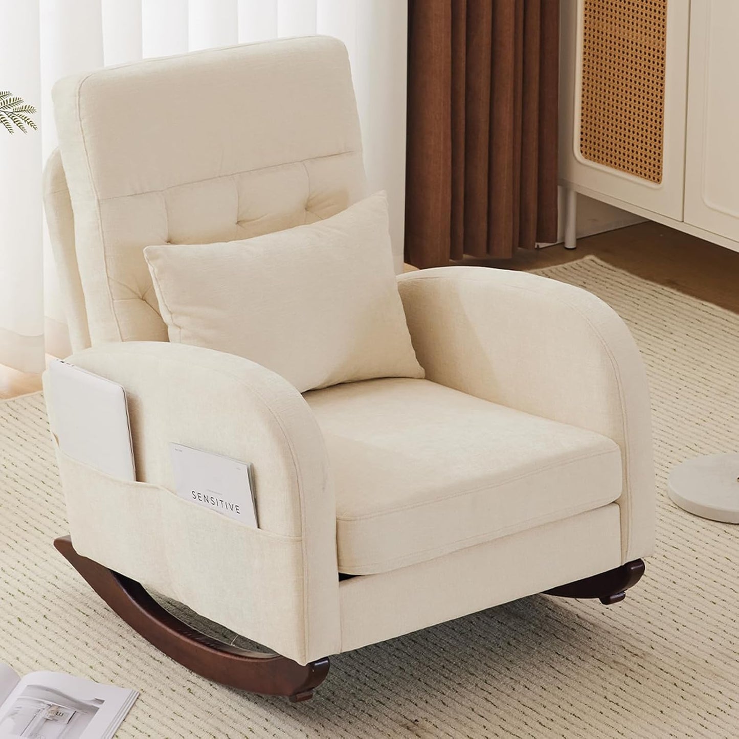 VINGLI Chenille Rocking Chair - Comfy Nursery Glider
