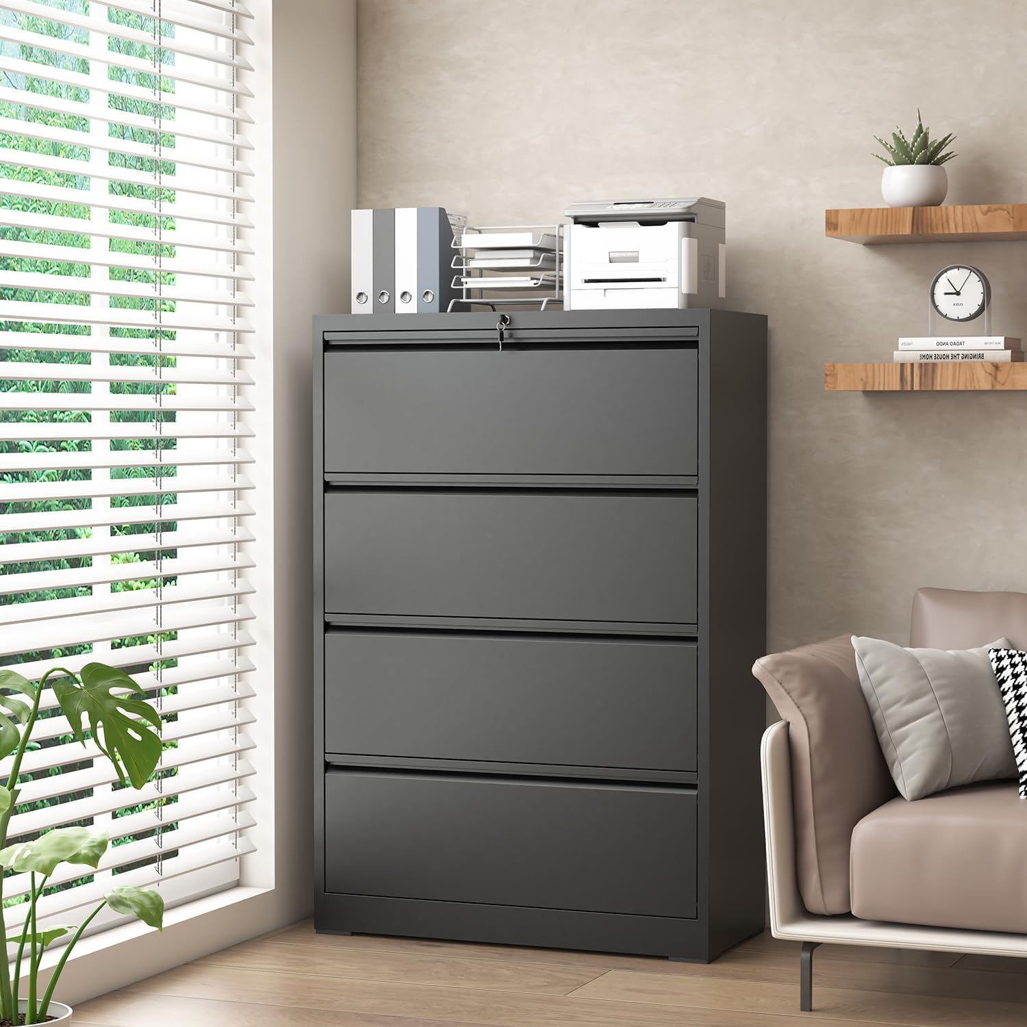 Lateral File Cabinet with 4 Drawers for Home Office Storage