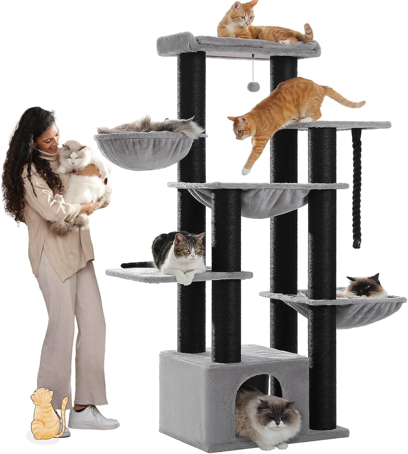 Large Cat Tree with 13 Thick Scratching Posts for Big Cats