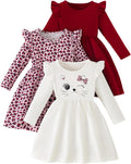 Girls Dresses Toddler 3-Pack Long-Sleeve Skater Sundress - Cozy Fit