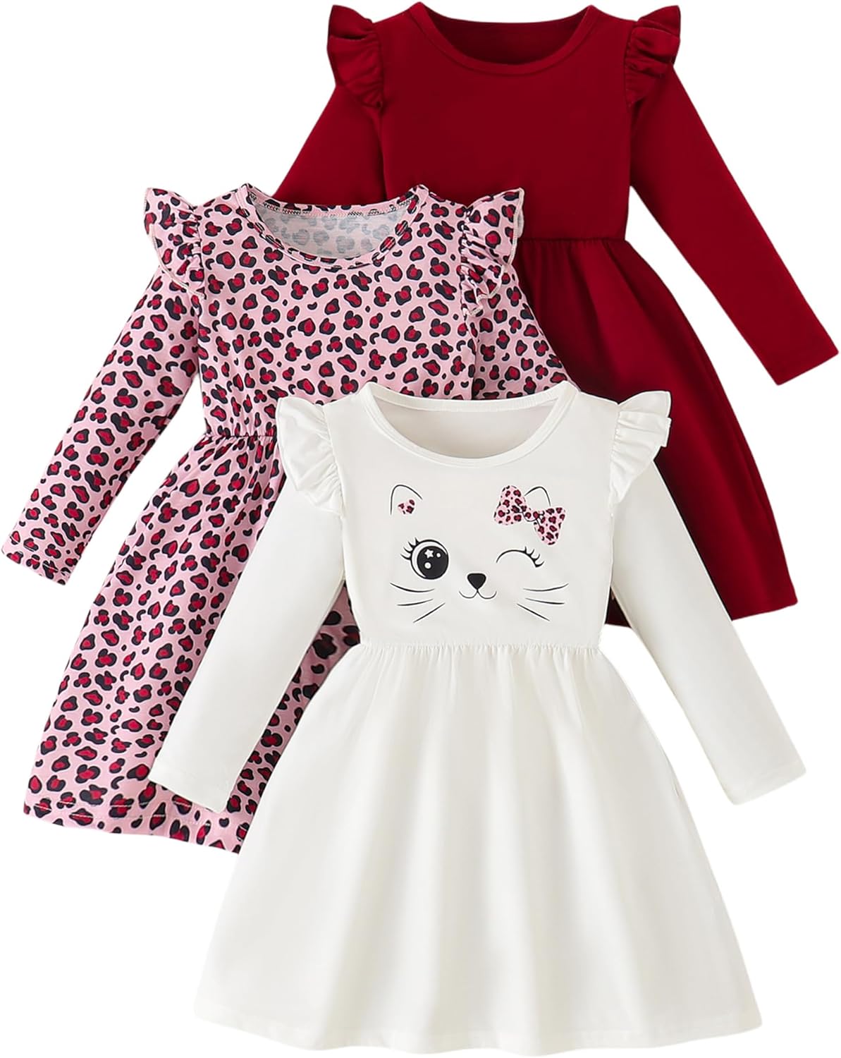 Toddler Girls Dress 3-Pack Casual Party Print Skater A-line Dress