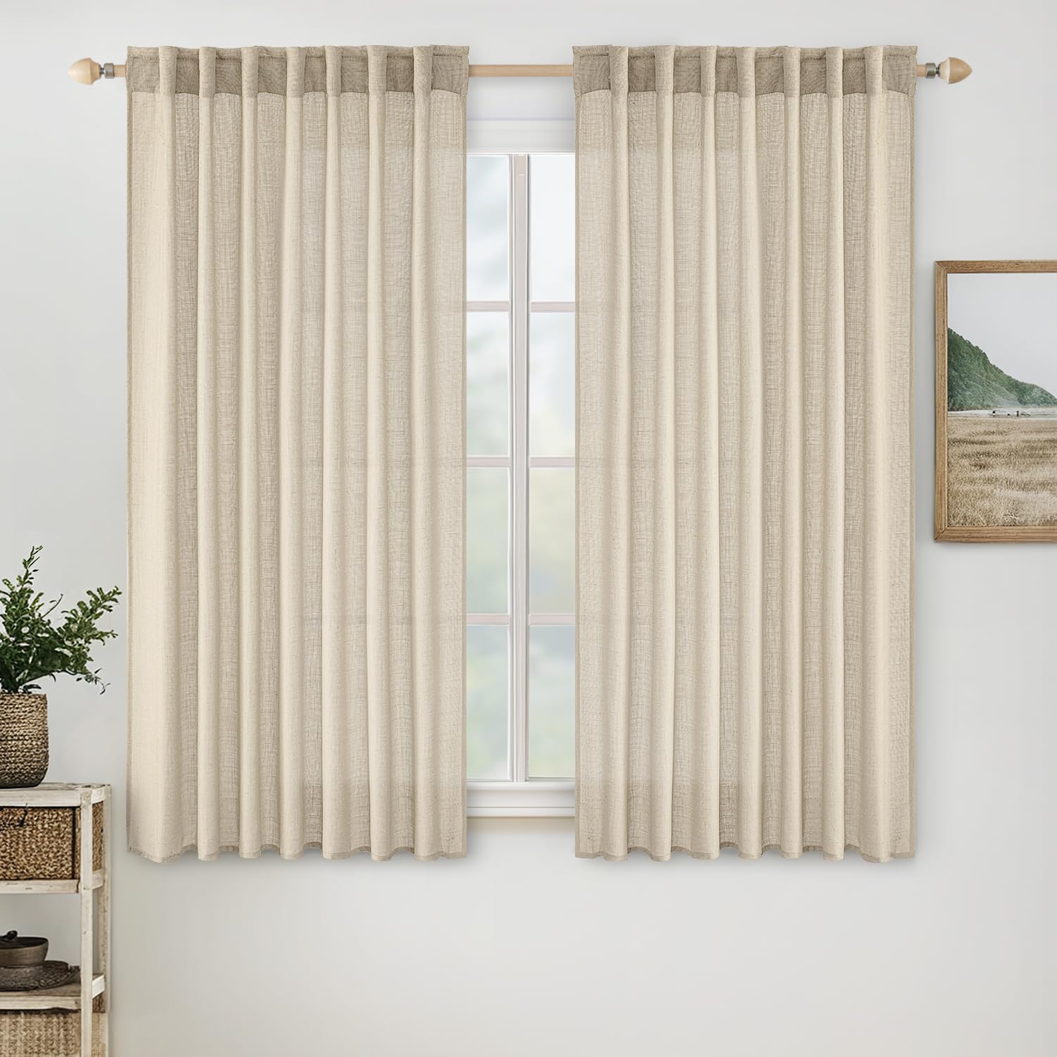 MIULEE Short Linen Curtains 45 Inch Length for Modern Decor