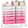 Rolling Storage Cart with 12 Drawers - Pink Craft & Office Organizer