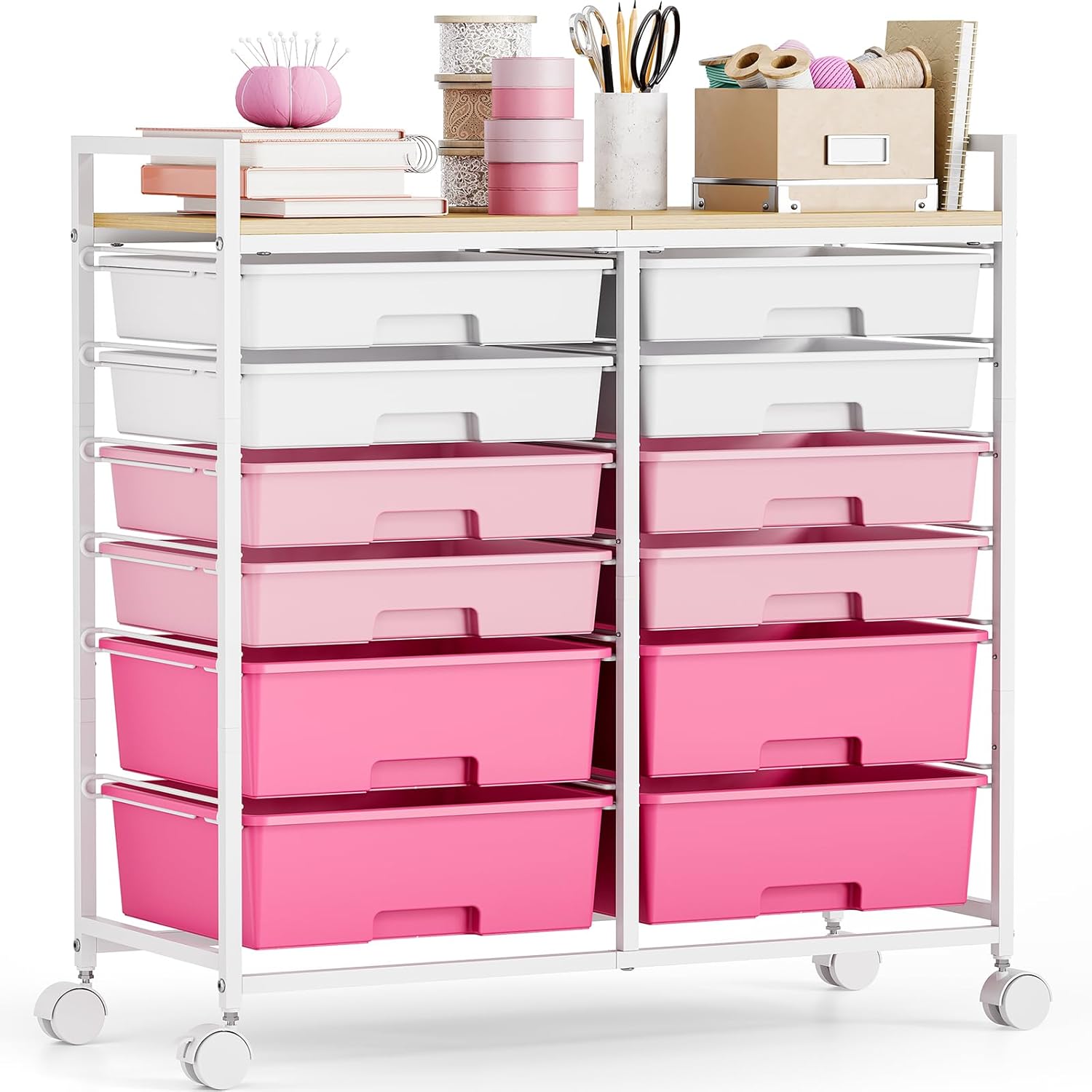 Rolling Storage Cart with 12 Drawers for Craft and Office Use