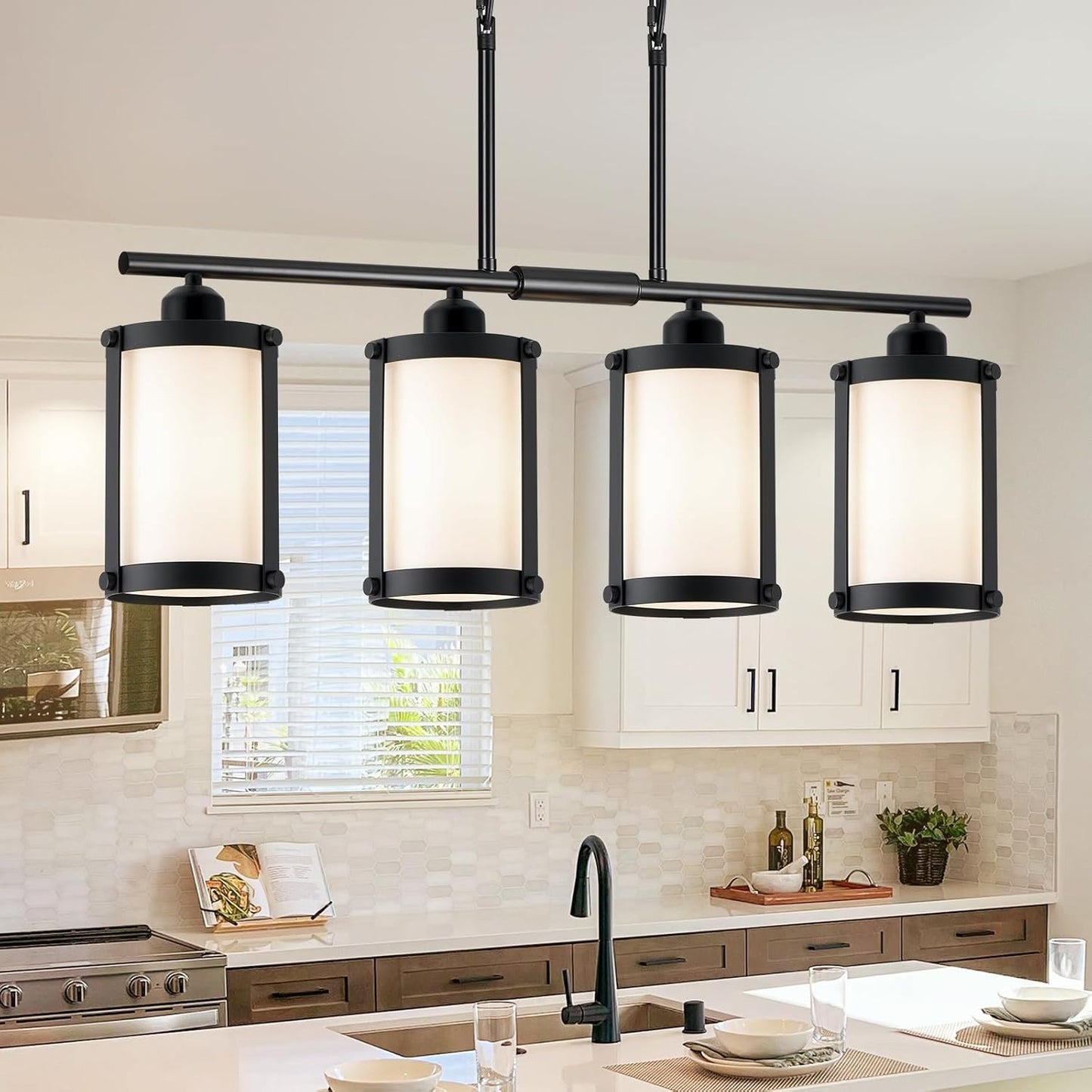 4-Light Kitchen Island Lighting with Frosted Glass for Modern Homes