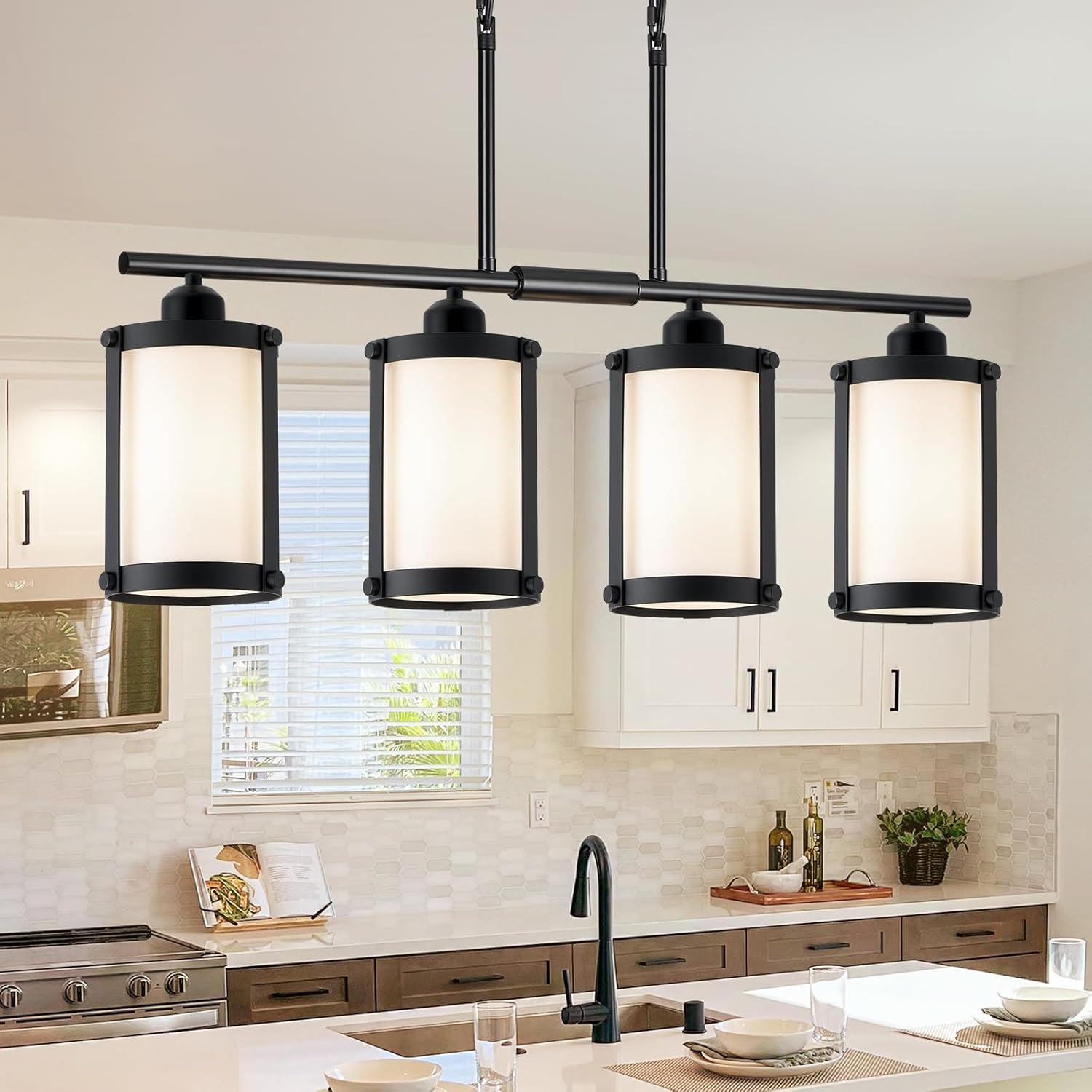 4-Light Kitchen Island Lighting with Frosted Glass for Modern Homes