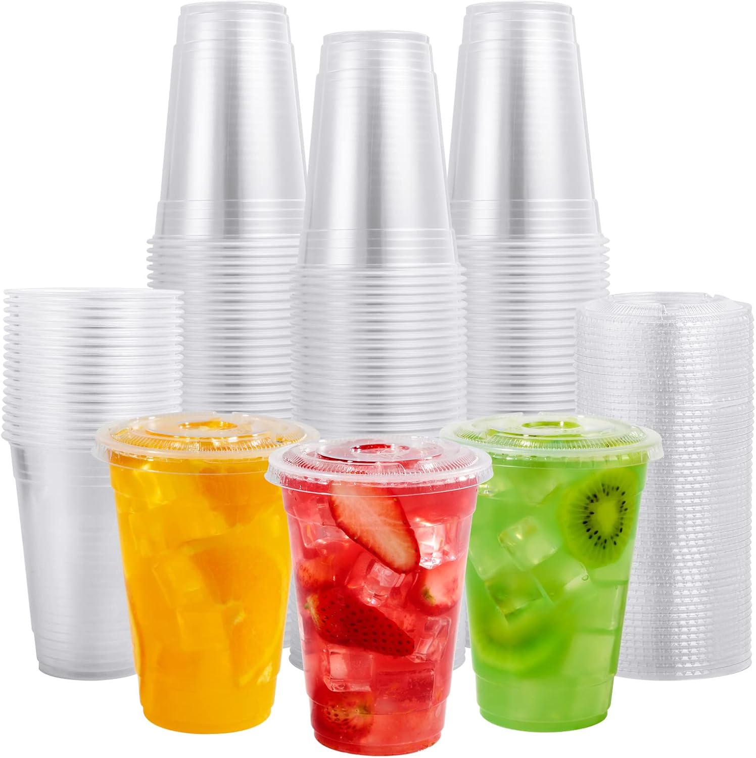 FOCUSLINE 200 Pack 16oz Clear Plastic Cups with Lids for Drinks