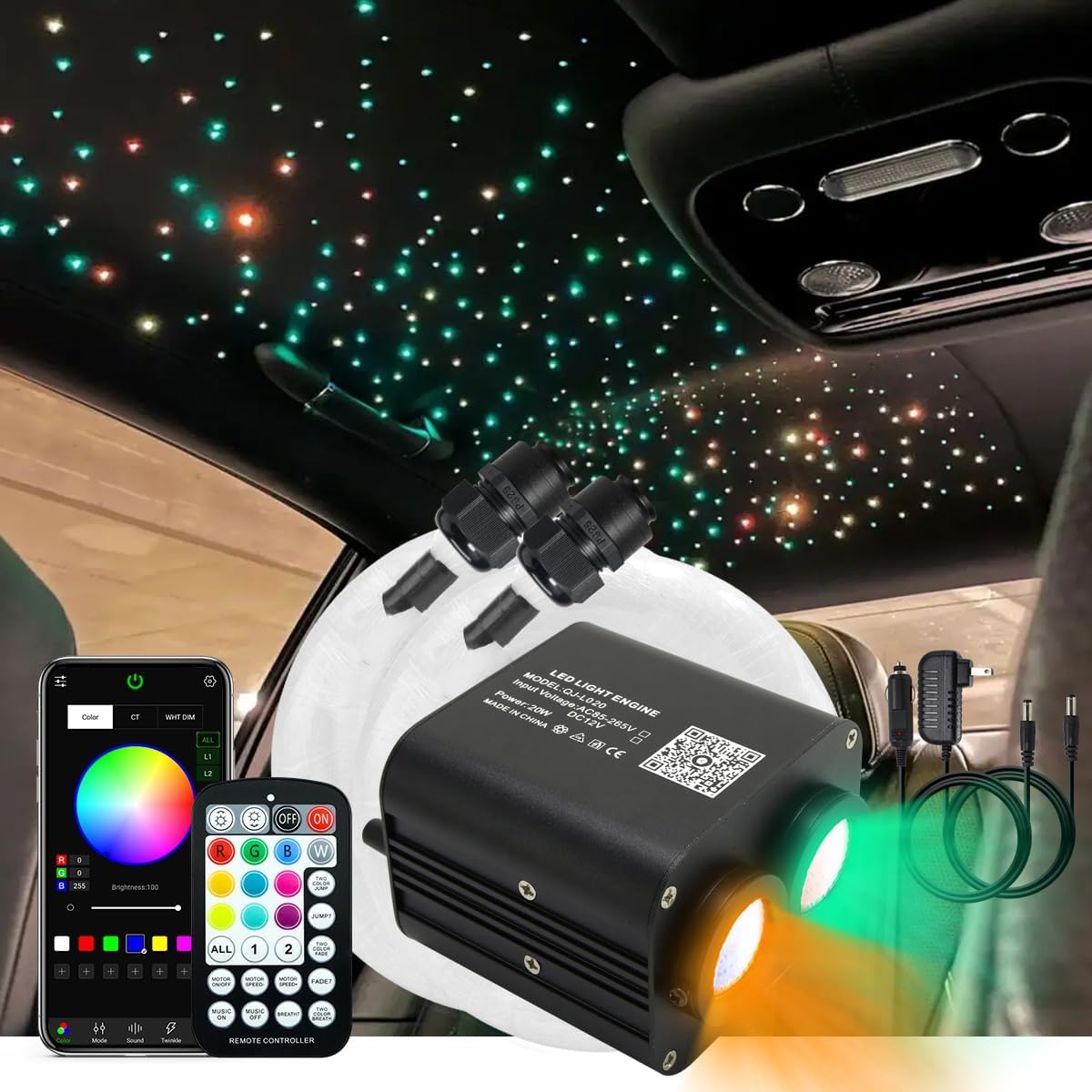 AKEPO 20W Dual-Head Twinkle Fiber Optic Light Kit for Home
