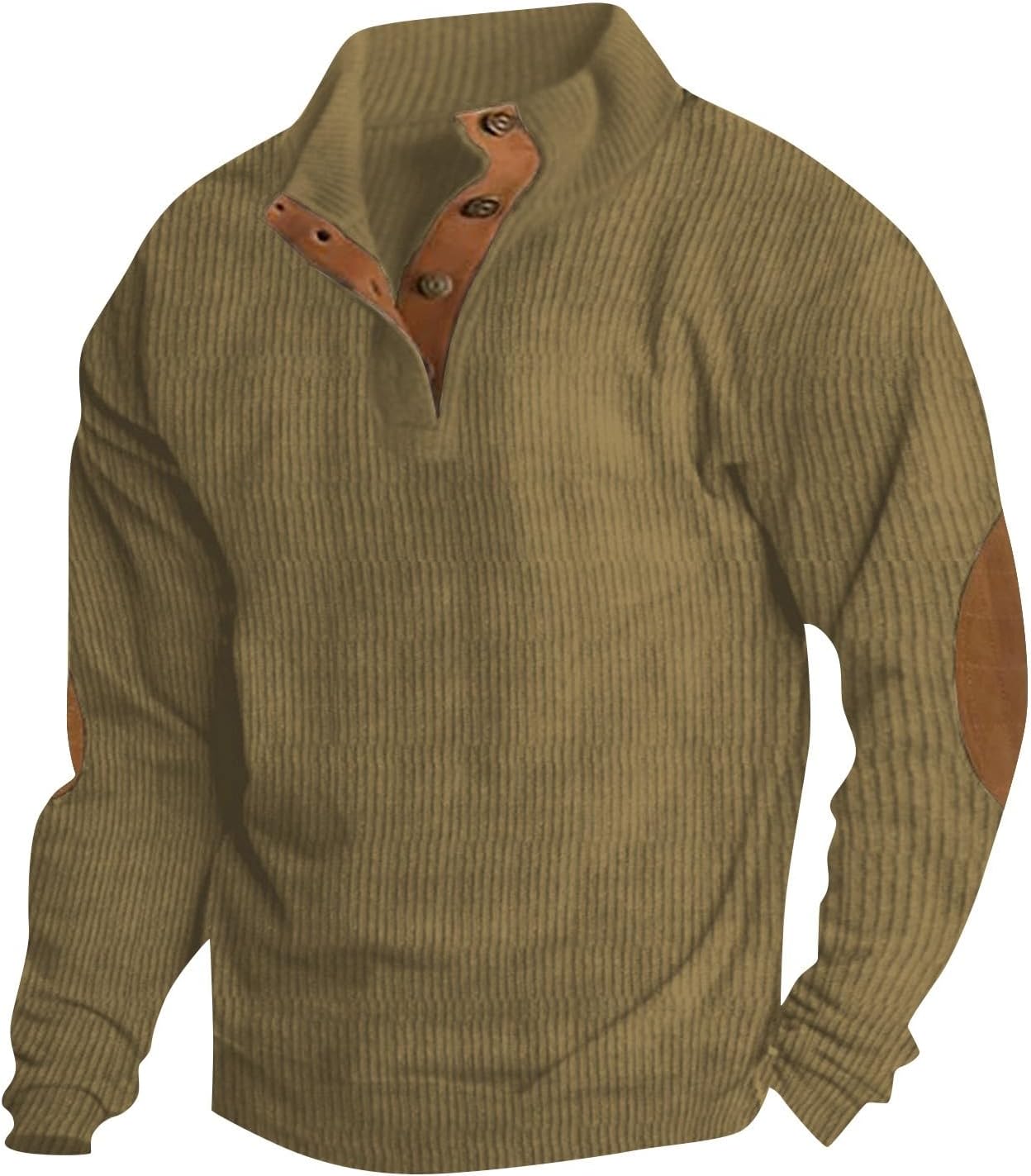 Corduroy Sweater Elbow Patches Waffle Knit Shirt