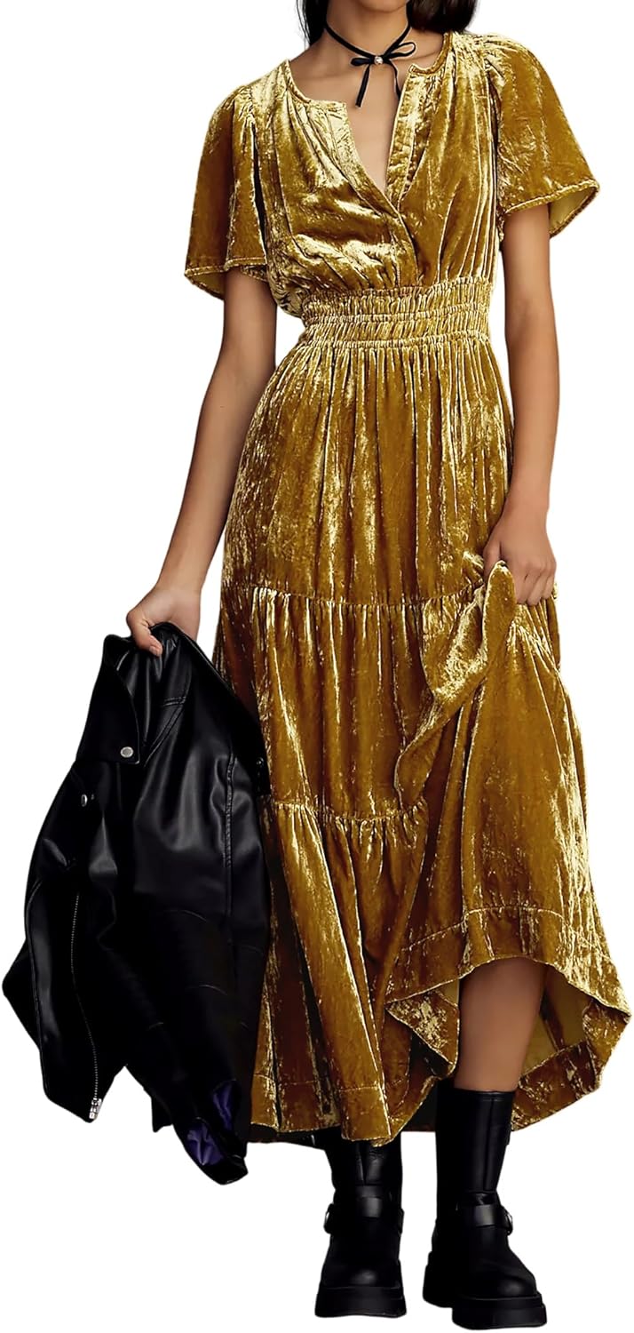Elegant Vintage Velvet Dress for Women - Perfect for Fall and Winter
