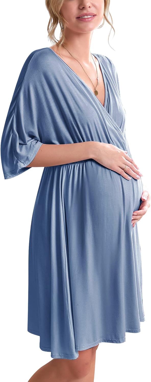 Ekouaer 3 in 1 Labor Delivery Hospital Gown for Nursing Moms