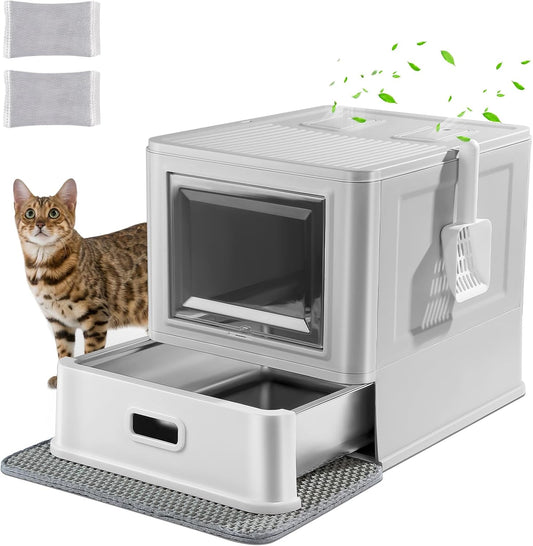 Marchul Enclosed Stainless Steel Cat Litter Box for All Cats