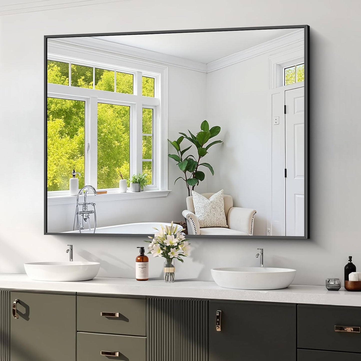 Koonmi Black Framed Bathroom Mirror - Shatterproof 36x48 in