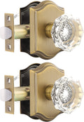 Crystal Passage Door Knobs Antique Brass - 2 Pack Clear Glass