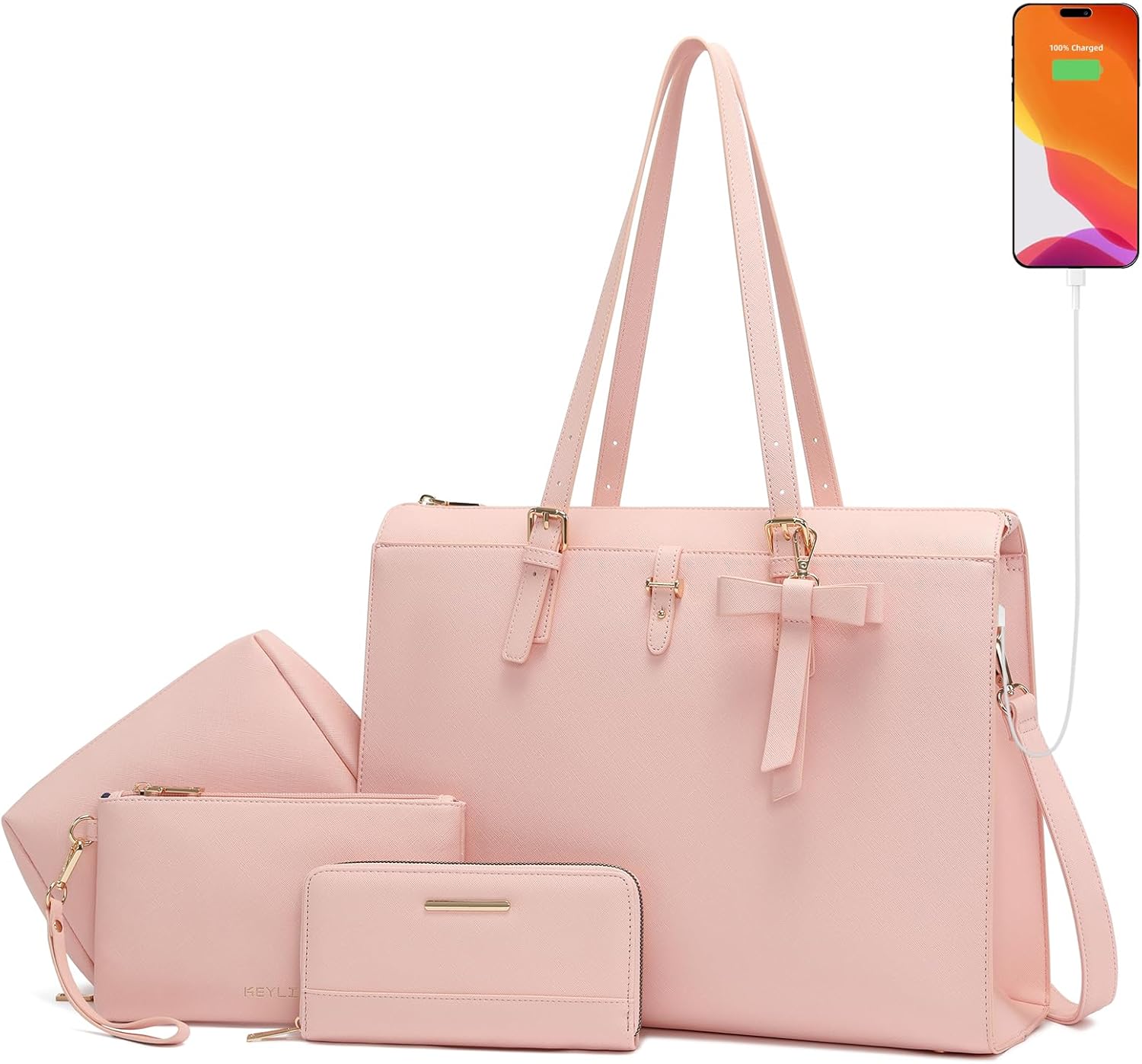 Keyli 4pc Laptop Bag Set for Women with USB Charging Port