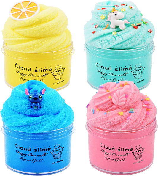 Stress-Relief Cloud Slime Kit - Lemon, Ice Cream, Unicorn - 4 Pack