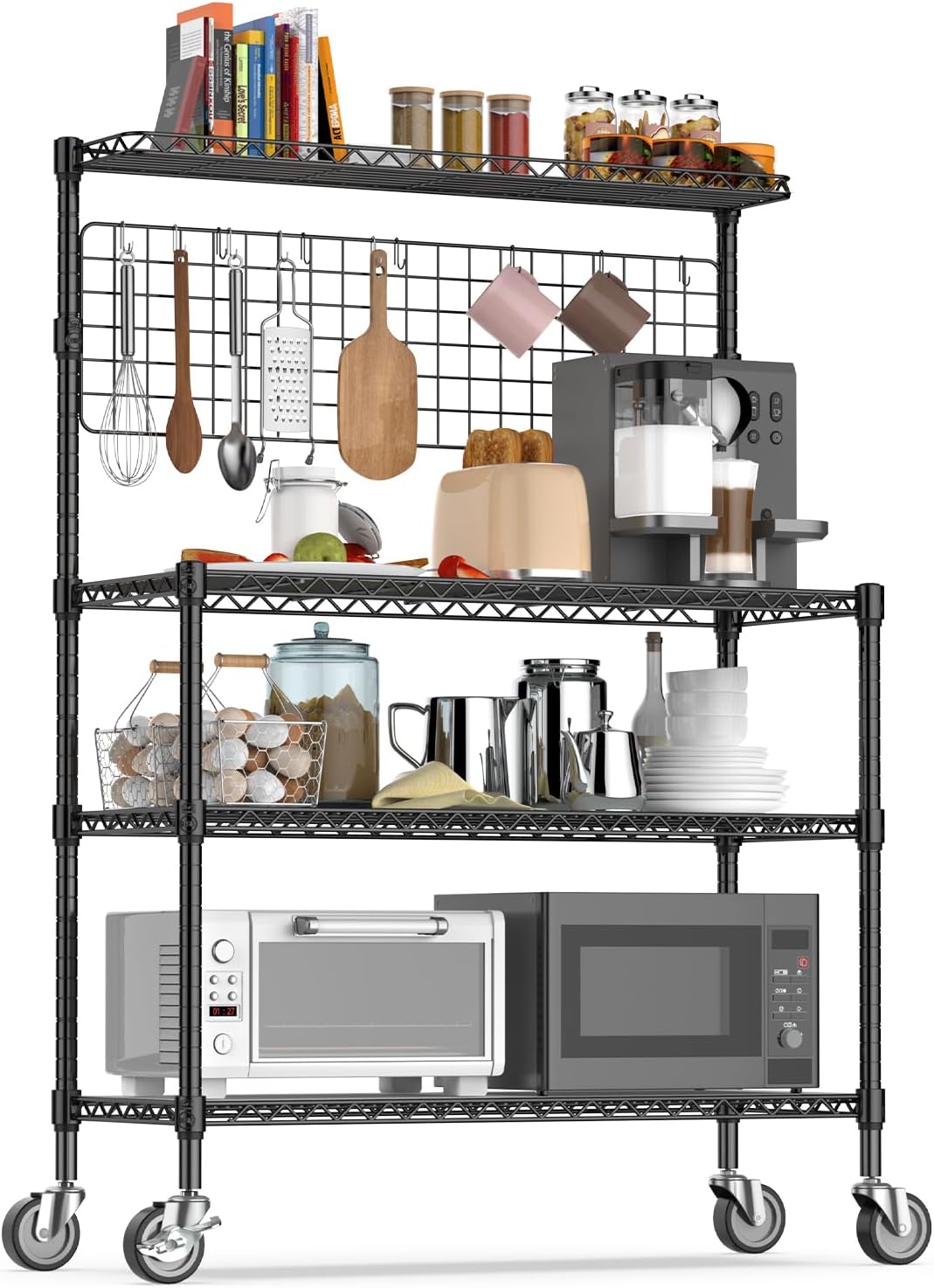 4-Tier Kitchen Rack & Cart with S-Hooks