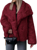 Cicy Bell Womens Faux Fur Shaggy Coat - Oversized Warm Lapel