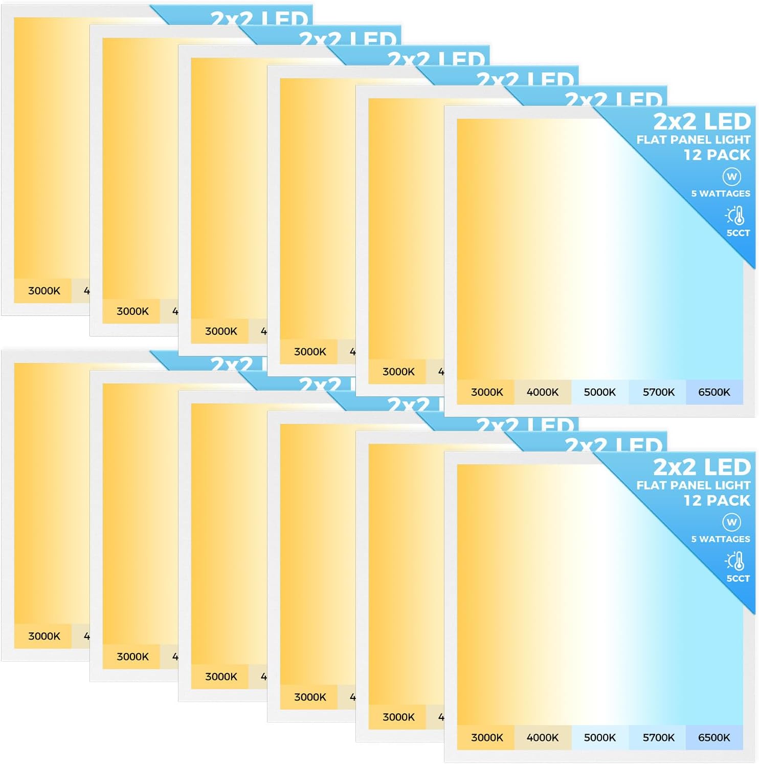 AIKVSXER 12 Pack 2x2 LED Flat Panel Light for Bright Spaces