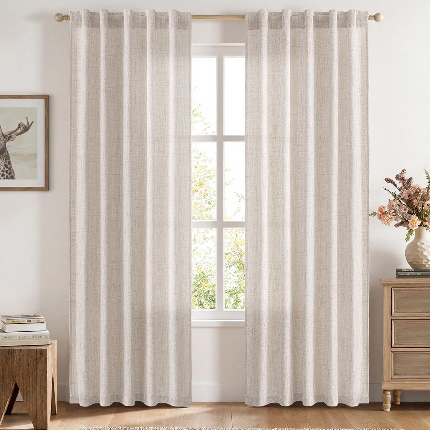 MIULEE Faux Linen Curtains 84 Inch Length for Elegant Privacy