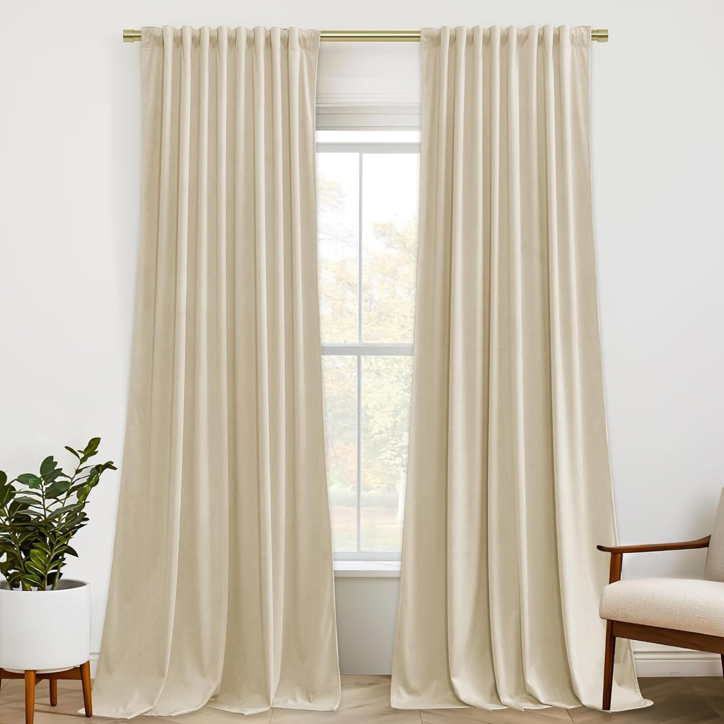 StangH Beige Velvet Curtains for Elegant Home Decoration